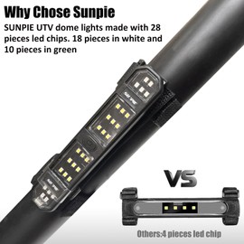 SUNPIE UTV Dome Light Rechargeable Roll Bar Interior Light Compatible with Polaris RZR/Ranger/General Honda Talon/Pioneer Kawasaki Mule/Teryx Can Am All Model, Indoor or Outdoor, White and Green
