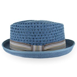 Belfry Hombres Mujeres Verano Paja Porkpie Vented Trilby Fedora Sombrero en Azul Tan Negro Marrón Borgoña, Pizarra, Large