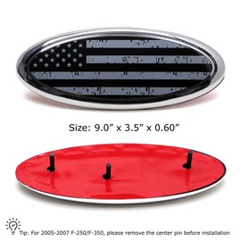 iJDMTOY 9-Inch Distressed Grayscale US Flag Design Front Grille Oval Emblem Badge Replacement Compatible with Ford 2004-14 F150, 2005-07 F250/F350, 2011-14 Edge, 2011-16 Explorer