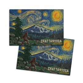 Chattanooga, Tennessee, Bigfoot, Starry Night (4x6 Birch Wood Postcards, 2-Pack Stationary, Rustic Home Wall Decor)