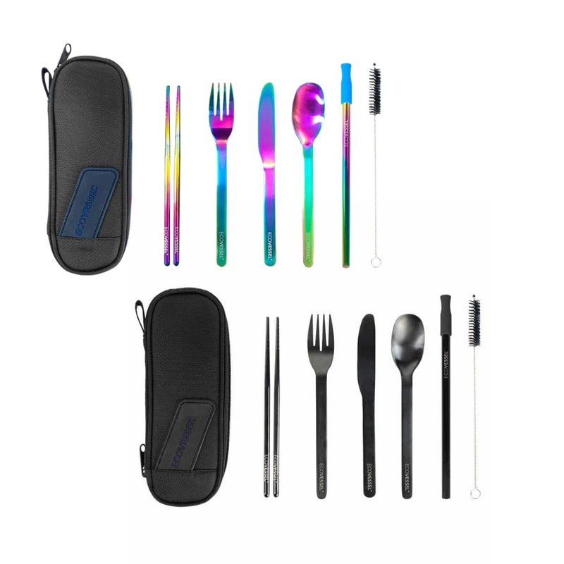EcoVessel 6 Piece Stainless Steel Utensil Set, Black Shadow