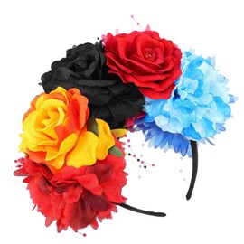 USUKUSI - Diadema floral con corona de flores de rosas para el día de los muertos, para Halloween, con corona de flores mexicanas, accesorios para el cabello para mujeres y niñas, suministros de