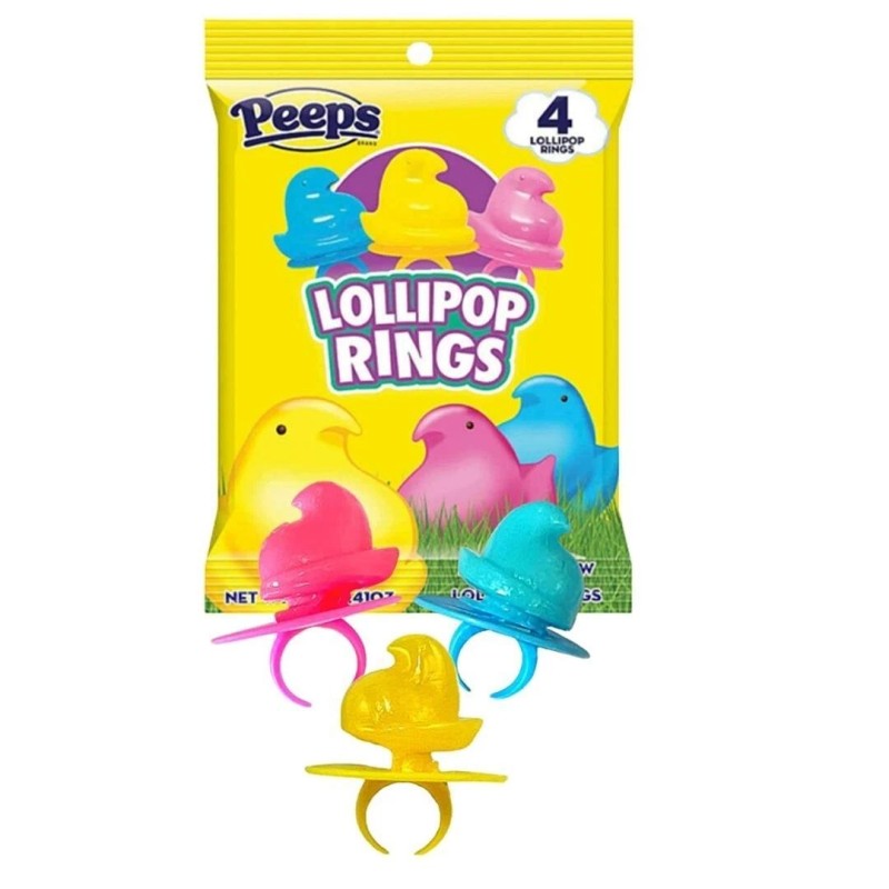 PEEPS Chicks Marshmallow Flavored LOLLIPOP RINGS 4-Count Easter Basket BB