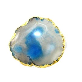 Jet International Gold Plated Agate Slice Coaster Light Blue Single (1) Piece 4 inch Approx. Good Luck Gemstone Saucer Geode Stone Cup Holder Table Decoration Home Image is JUST A Reference