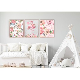 Silly Goose Gifts Glitter Bows and Pointed Toes Dance Ballet Wall Art Room Decor Prints No Frames (Flamingo 3pc 8x10in)