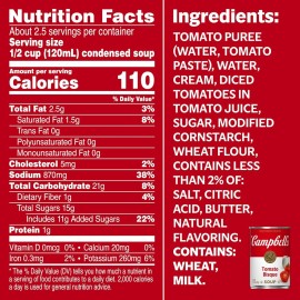 Campbell's Condensed Tomato Bisque Soup 10.75 Oz 12 Cans Vegetarian Comfort Food