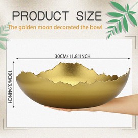 12'' Gold Decoration Bowl for Table Gold Bowl Golden Metal Centerpiece Bowl Asymmetrical Torn Texture Serving Bowl With Sculpted Edges for Antique Decoration Key Candy Fruit Tray Home Decorations