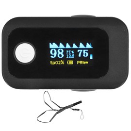 Fingertip Pulse Oximeter LED Screen Blood Oxygen Saturation Monitor with Lanyard Black