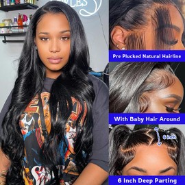 LARVOB 13x6 Body Wave Lace Front Wigs Human Hair 200 Density HD Lace Frontal Wigs Human Hair Pre Plucked 26 Inch Body Wave Glueless Wigs for Black Women