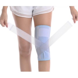 REONAS 膝サポーター テーピング 膝 サポーター スポーツ 高齢者 冷え対策 通気性の高い メッシュテープ 左右兼用１枚 トレーニング解説書付き (ブルー, L)