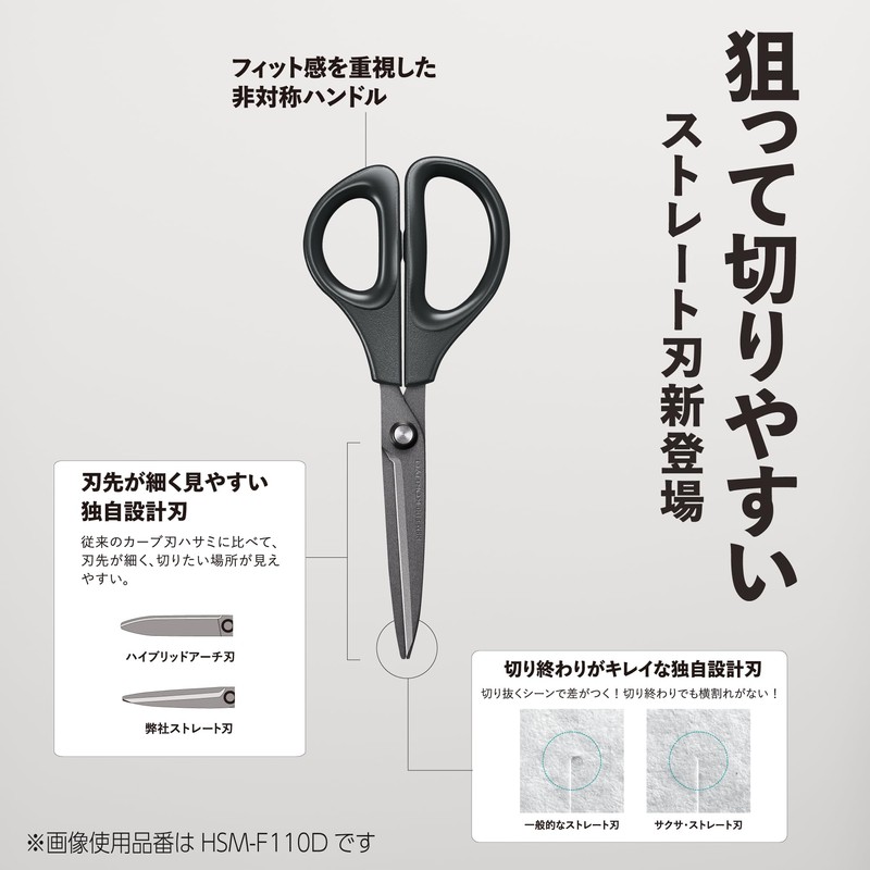 Kokuyo HSM-110D Scissors Saxa Straight Blade, Black
