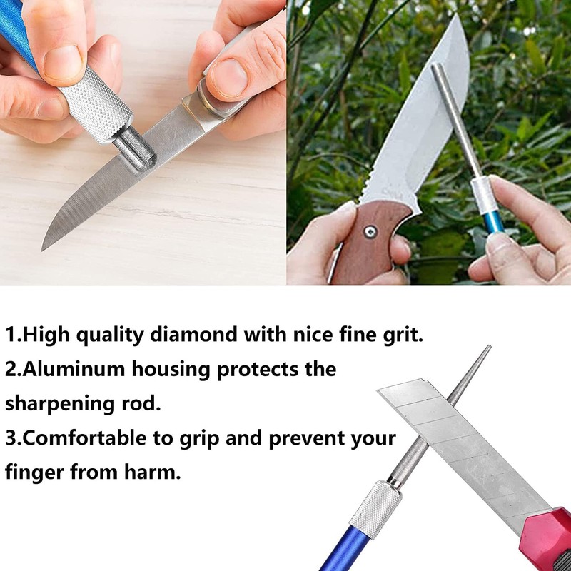 2 PCS Portable Knife Steel Sharpener Rod, Serrated Diamond Retractable