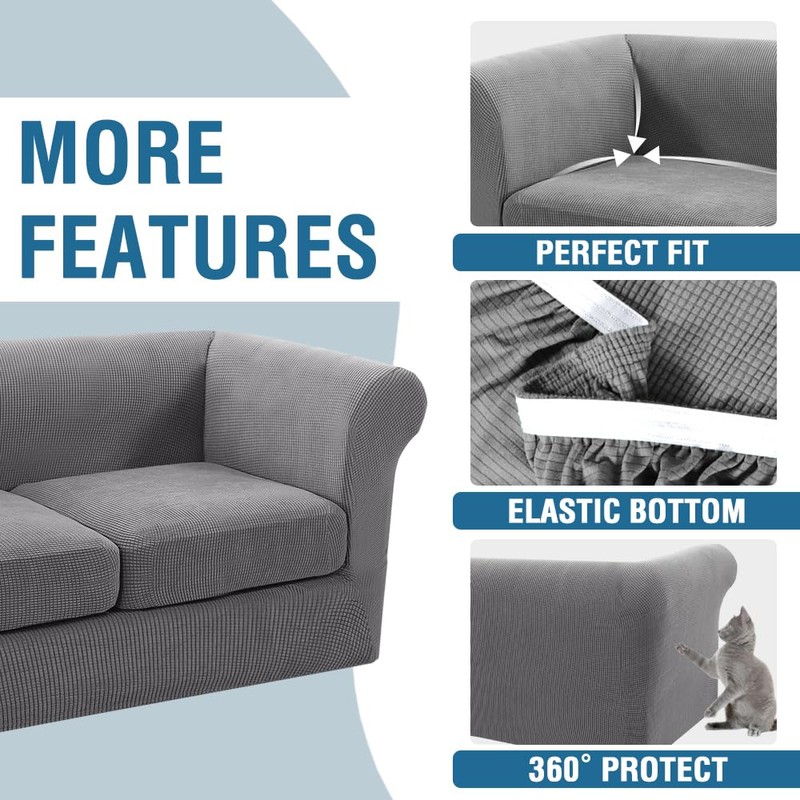 H.VERSAILTEX 3 Pieces Stretch Couch Cover Traditional Chesterfield Loveseat Covers