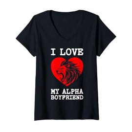 Women's I Love My Alpha Boyfriend I Heart My Alpha Boyfriend V-Neck T-Shirt, black