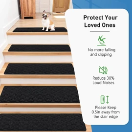 Non Slip Stair Treads for Wooden Steps,15 Pack 8" X 30" Stairs Carpet Treads Indoor with Reusable Peel and Stick Adhesive for Kids Elders and Pets,Polyester TPR Backing