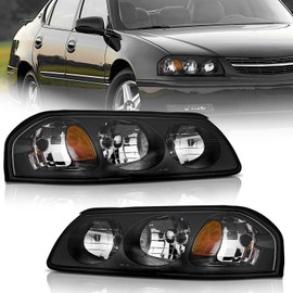 WEELMOTO for 2000-2005 Chevy Impala Headlights Assembly,Headlamp Replacement with Black Housing Amber Reflector Left+Right Pair