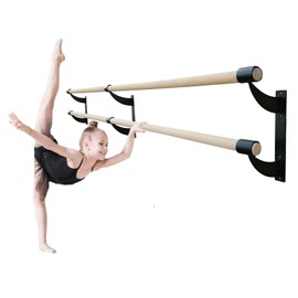 Pro-Gymnastics Ballet Barre 6 FT Long Double Bar Black 2.0” Diameter - Fixed Height Wall Mount Ballet Barre System Traditional Wood, Home or Studio Ballet Bar, Dance, Stretch Bar, Dancing/Stretching