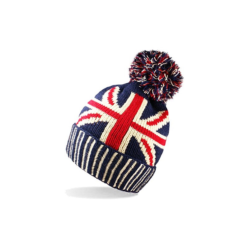 UNISEX UNION JACK FLAG BOBBLE BEANIE HAT