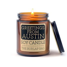 The Burlap Bag 9oz Soy Candles (Greetings from Austin)