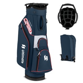 ULTIMATE Golf Cart Bag, Lightweight 14-Way Organizer Divider Top with 6 Pockets, Cooler Pocket, Rain Hood, Adjustable Shoulder Strap and Lift Handles, Portable Golf Club Bag for Men & Women (Navy)