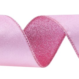 10 Yards Velvet Wired Ribbon 2.5 Inch Metallic Crushed Velvet Christmas Ribbon for Wrapping Christmas Tree DIY Crafts, Wreath Decoration, Bow Making (Pink)