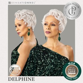 Sensationnel Platinum Glow 13X6 Wigs - Delphine Lacefrontal Glueless human hair blend Preplucked Hairline (1B OFFBLACK)