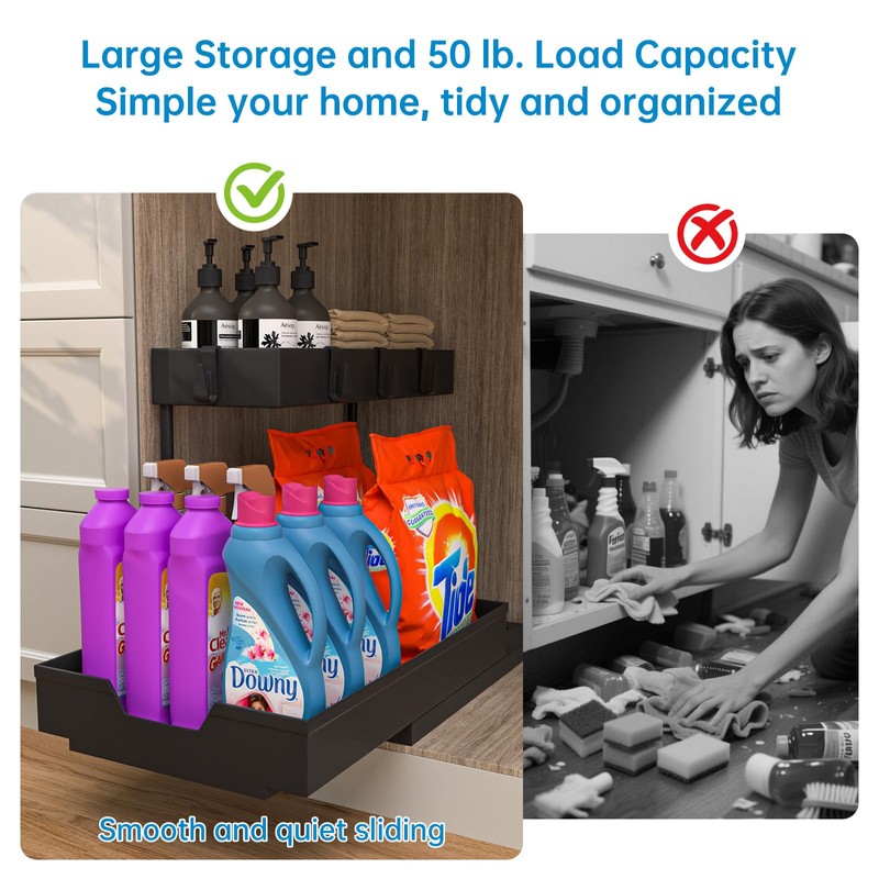 2 Pack Under Sink Organizer 2 Tier Sliding Cabinet Organizers