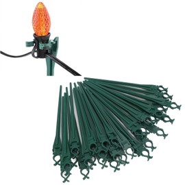 Christmas Light Yard Stakes, 9inch Length Versatile Compatibility Yard Stakes for Lights Universal Outdoor Decoration 50pcs for Holiday Lights for Patio (Green)