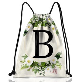 Zewurtuw Initial Letter Drawstring Backpack String Sports Gym Bags Waterproof Sackpack Cute for Men Women Beach (13"×17") (Letter-B)