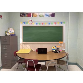 CORFOTO Fabric 10x6.5ft Back to School Chalkboard Digital Classroom School Picture Backdrop for Photography Teaching Online Class Photoshoot Props