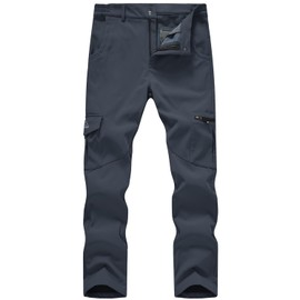 JHMORP Men's Cross Country Ski Snow Pants Waterproof Fleece Lined Softshell Insulated Winter Hiking Cargo Work Pants (Cool Gray,CA 32)