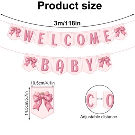 BOXOB Welcome Baby Sign Banner, Pink Bow Welcome Baby Party Decorations Sweet Pre-String Party Photo Backdrop and Props for Gender Reveal & Baby Shower Decorations Supplies