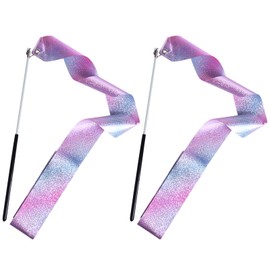 Doryum 2 Pcs 2 Meter Dance Ribbons,Rhythmic Gymnastics Ribbon Sticks, Baton Twirling Wands, Gymnastics Dance Ribbons for Kids Talent Shows, Artistic Dancing