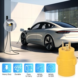 NEMA L6-30P to 14-50R EV Adapter, ZDHQLHJ 3 Prong 30 Amp L6-30 Twist Lock Male Plug to 4 Prong 50 Amp 14-50 Female Receptacle, for EV Charging, Not for RV