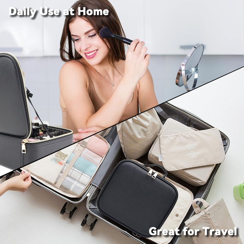 SLUMAZI Travel Makeup Bag with LED Mirror with 3 Lighted