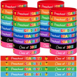 64Pcs Preschool Graduation Gifts Bulk for Kids Pre School Graduation Bracelets Pre-school Graduate Decorations Class of 2025 Boy Girl Preschool Grad Students Silicone Wristbands