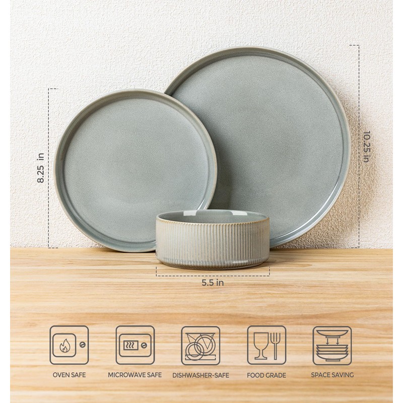 TheTerra Ceramic Dinnerware Sets for 4, 12 Pieces Porcelain Lightweight