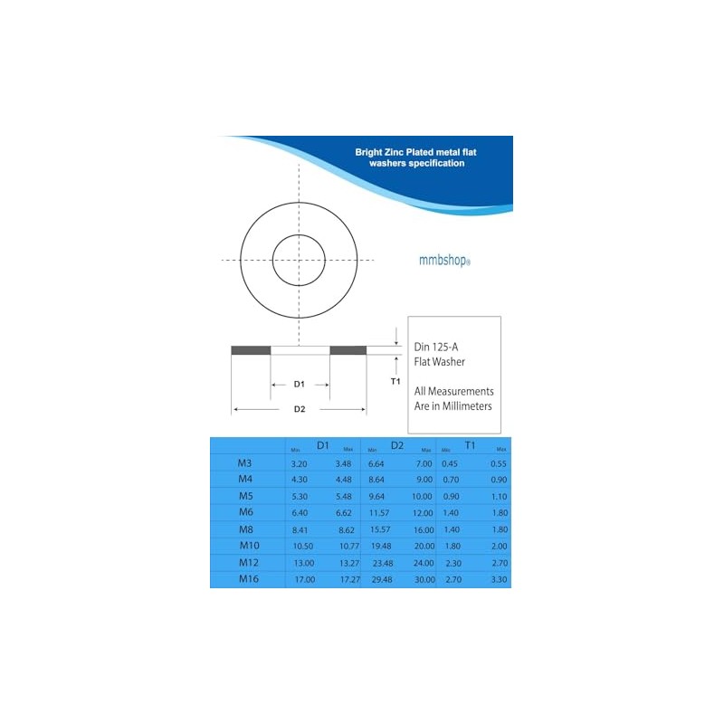 M6 BZP Washers Din (6mm x 12mm)125A Specification Bright Zinc