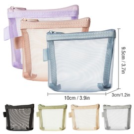 RuiChy Small Mesh Zipper Bags, 7 Pcs Nylon Zip Makeup Pouches for Lipstick Cosmetics, Multifunctional Transparent Travel Toiletry Bags Coin Purses Card Holders for Stationery Keys Cash Credit Cards