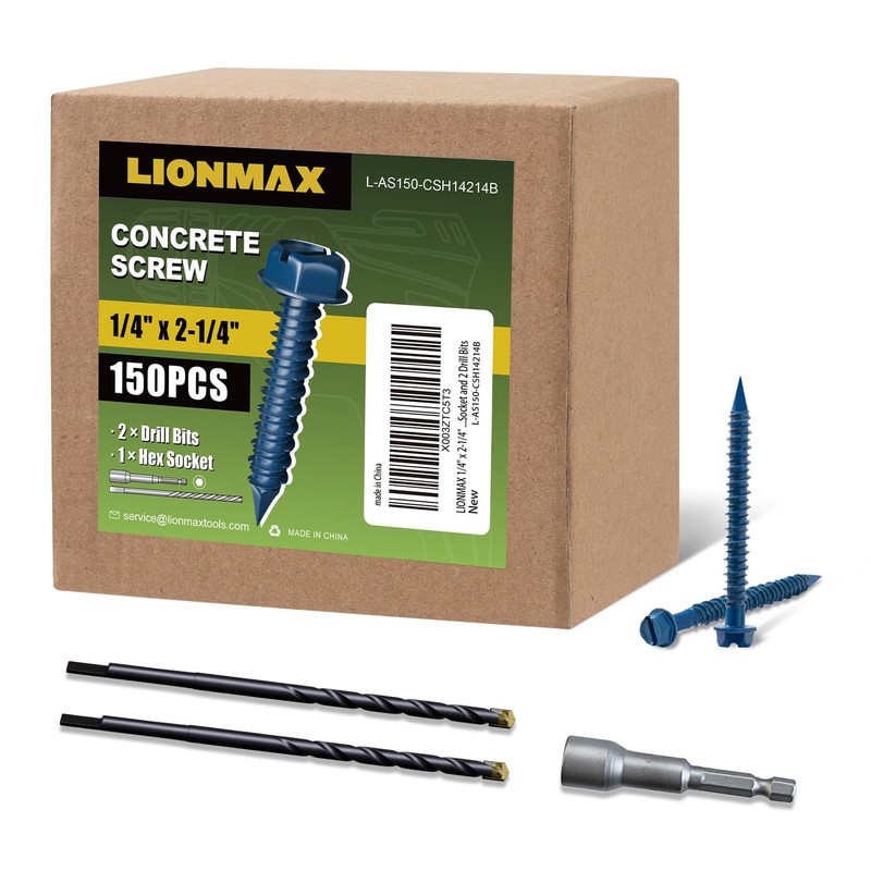 LIONMAX Concrete Screw Anchor, 150-PCS 1/4" x 2-1/4" Hex Head