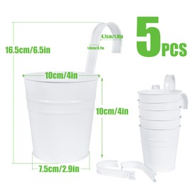 BOFUNX Set of 5 Hanging Flower Pots Metal Vintage Style Balcony Hanging Pots Flower Pots for Hanging with Hooks for Decoration Balcony Outdoor Indoor Wall Garden Wall (Diameter 10/7.5 cm, Height 16.5