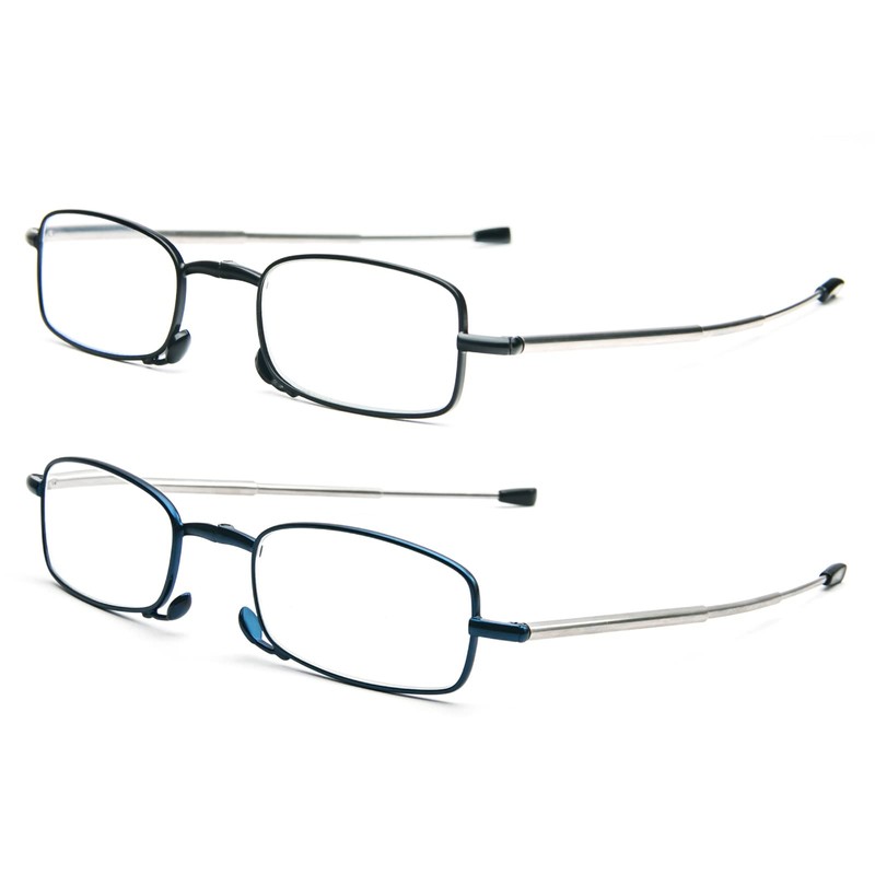 prtcslwd 2 Pack Folding Reading Glasses Stainless Steel Mini Anti-Blue