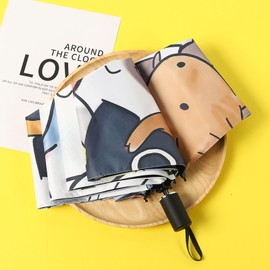 UV Umbrella Vinyl Coating One Key Switch Automatic Umbrella Sun Rain Umbrella for Student 3 Fold Manual Cute Cat