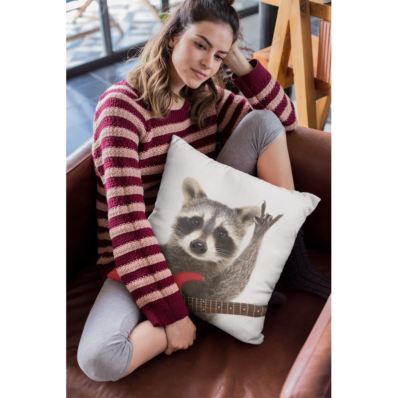 Cute Raccoon Playing Guitar Decorative Throw Pillow Covers 18x18 Inch