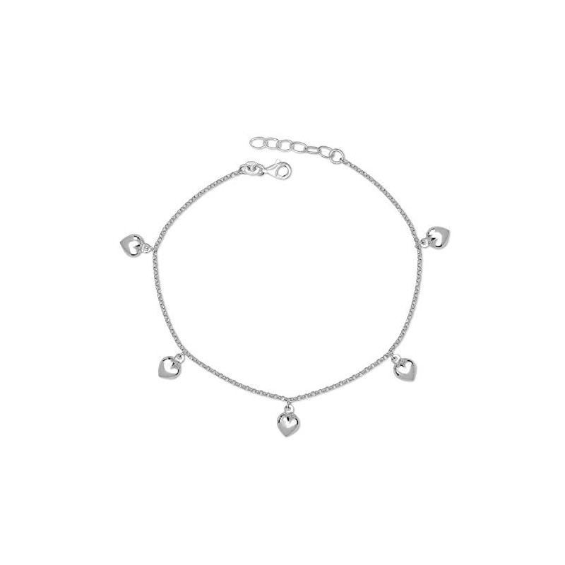 JewelryWeb Italian Sterling Silver 10+1 Inch Dangling Puffed Heart Rolo