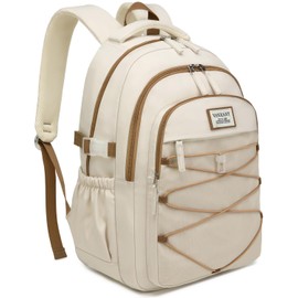 VANKANY Teen Girls Backpack School Bag, 15.6in Laptop Backpack for Women Work Commuter, Aesthetic College Bookbag for Students, Beige