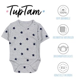 TupTam Baby Bodysuit Short Sleeve Boys - Wrap Bodysuit Short Sleeve Made of Cotton in Set of 5 - Oeko-Tex Certified, Stripes Blue Stripes Grey Stars Blue White Navy