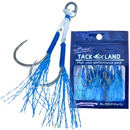[TACKLAND] Assist Hooks, Double Tiered Stabbing, High Cost, Pack of 10, SS S, M, L, XL, Tinsel Included, Rustproof, Compatible with Large Sizes, Strong Hooks, LSJ, Shojig, Metal Jig, Fishing, Blue,