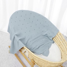 Hadetoto Baby Blanket 100% Cotton Cellular Blanket Baby Soft Cosy Knitted Blanket Blue 100x80cm