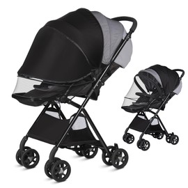 bemece Universal Mückennetz für Kinderwagen mit Sonnensegel, Insektenschutz Moskitonetz für Buggy mit Doppelten Reißverschluss Aufbewahrungstasche, Faltbar & Verstellbar (Schwarz)